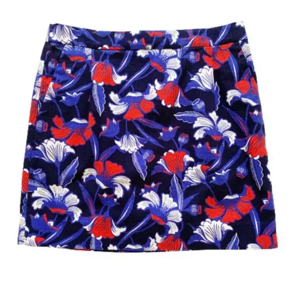 J. Crew Factory Skirt Blue Red Floral Cotton Pencil Mini Skirt Size 6 - Picture 12 of 14
